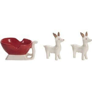 Transpac Santa Sleigh with Reindeer Set Salt and Pepper Shaker, Multi